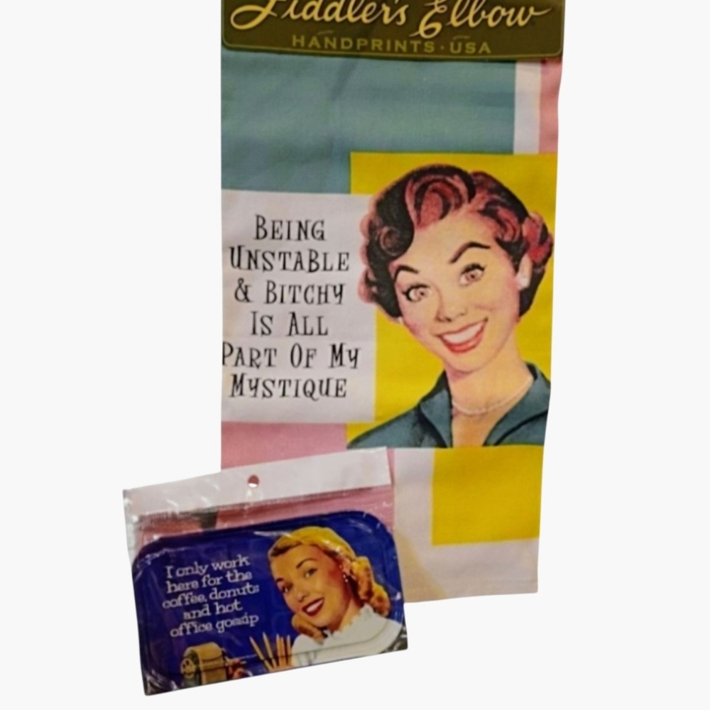 Retro humor tea towel & tray set